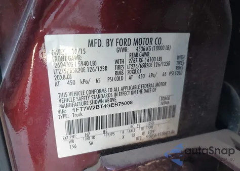 2016 Ford F-250 Lariat из США, поврежденный, VIN 1FT7W2BT4GEB75008